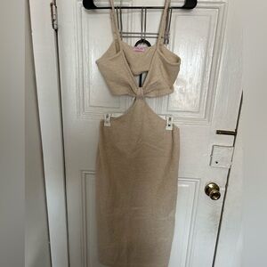 Pink Lily Backless Terry Beige Dress